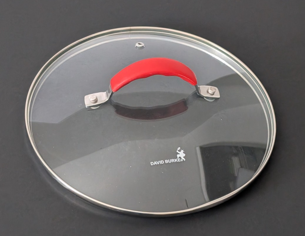 David Burke 10 Inch Glass Lid Red Handle Replacement Pot Cover Vent Hole Cookwar