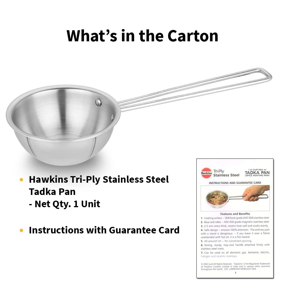 1.5 Cup Tadka Pan 360 ml Triply Stainless Steel Induction Pan Silver