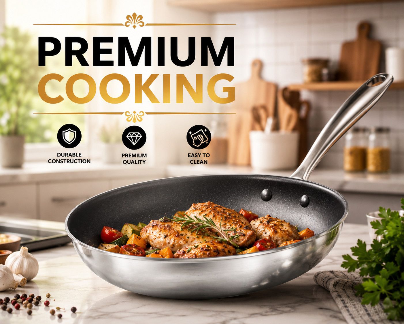 12 Inch Nonstick Cooking Pan Steak Frying Skillet Aluminum Alloy Steel Handle