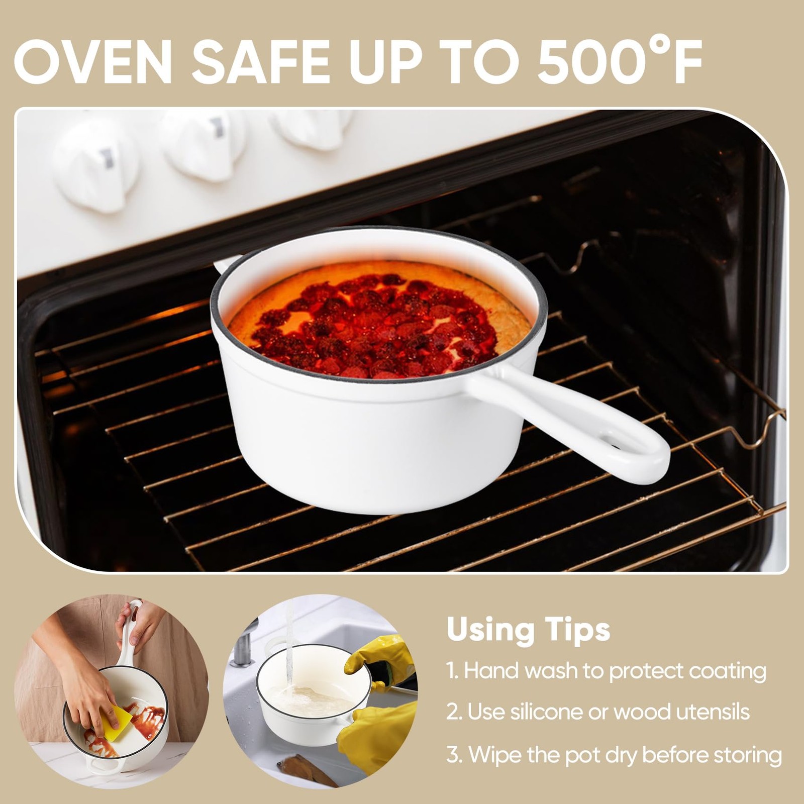 TeamFar 3QT Enameled Cast Iron Sauce Pan, Small Sauce Pot with Lid, Mini Dutch O