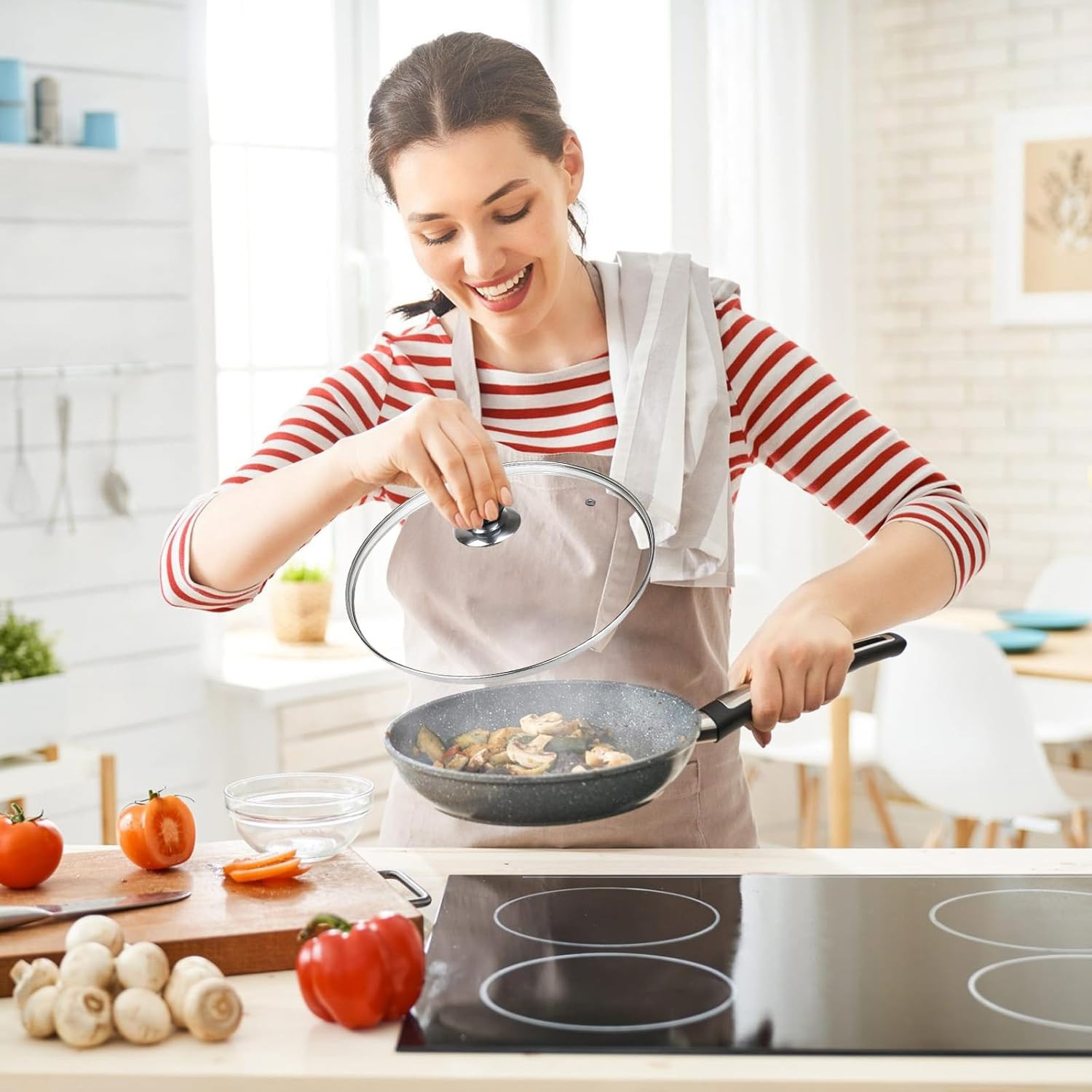 12 Inch Pan Lid, 12 Inch Frying Pan Lids, Tempered Glass Cast Iron Lid for Skill