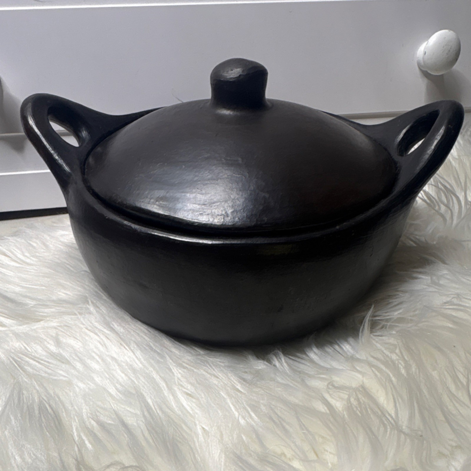 Black Ceramic Round Casserole With Lid Double Handle Gas Electric Compatible