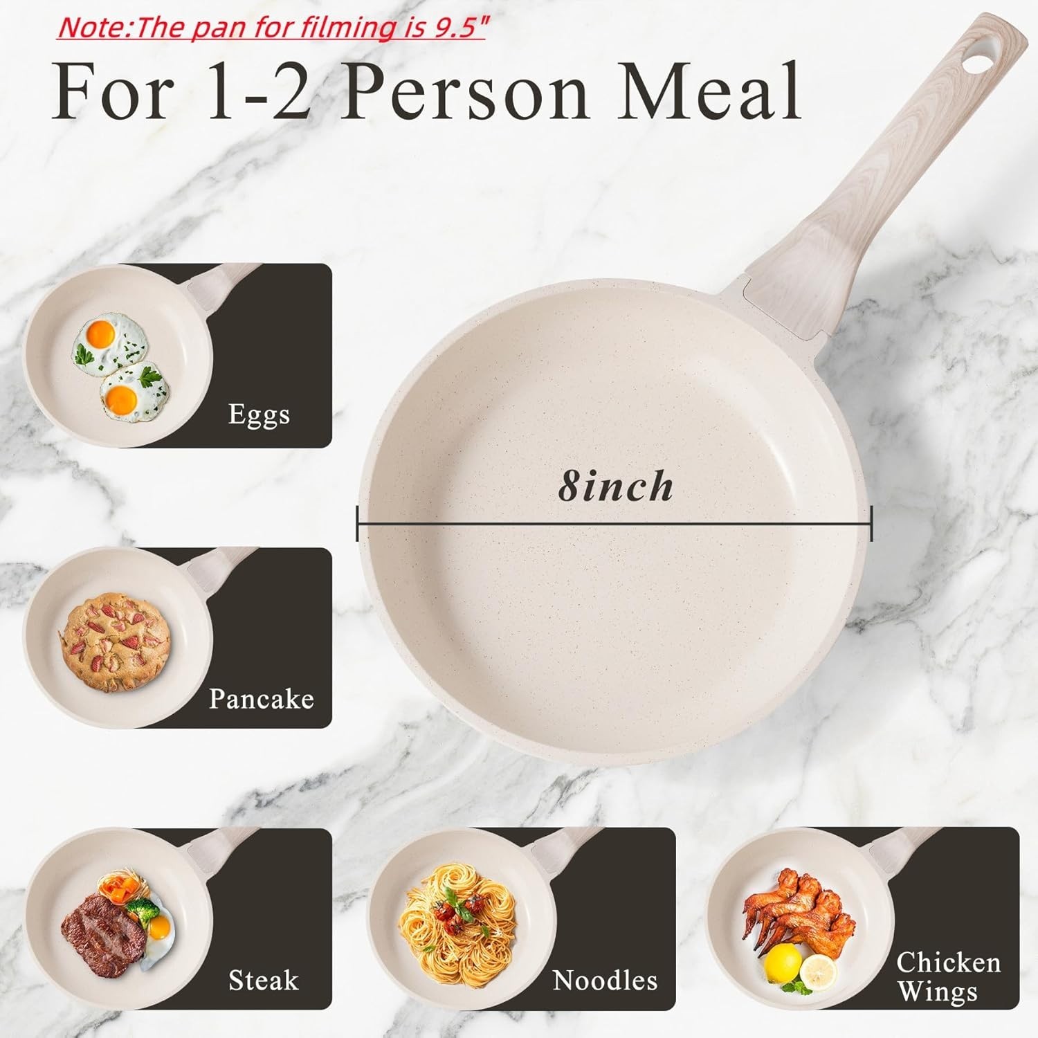8-Inch White Induction Nonstick Skillet – Perfect for Healthy Cooking Adventures
