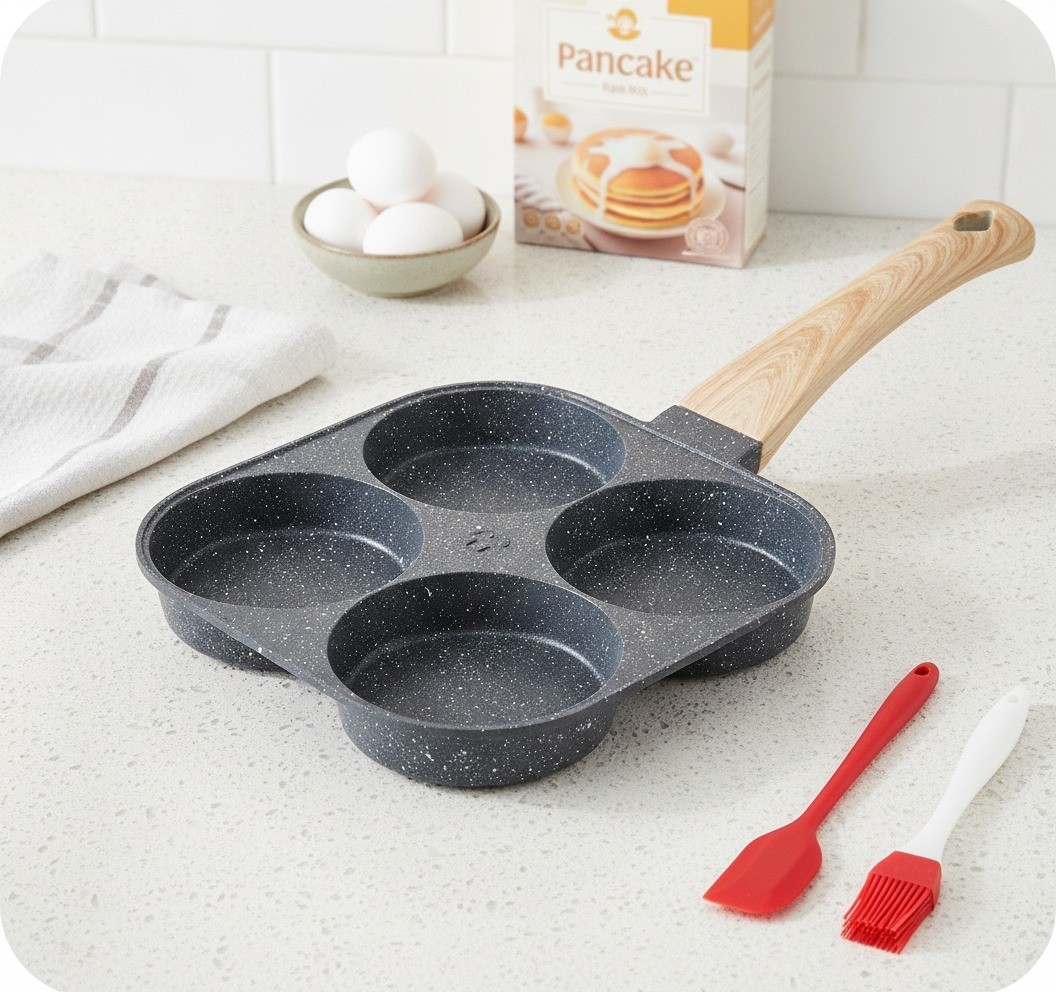 4-Cup Egg Pan, Nonstick Granite, Black, Gas Induction Compatible