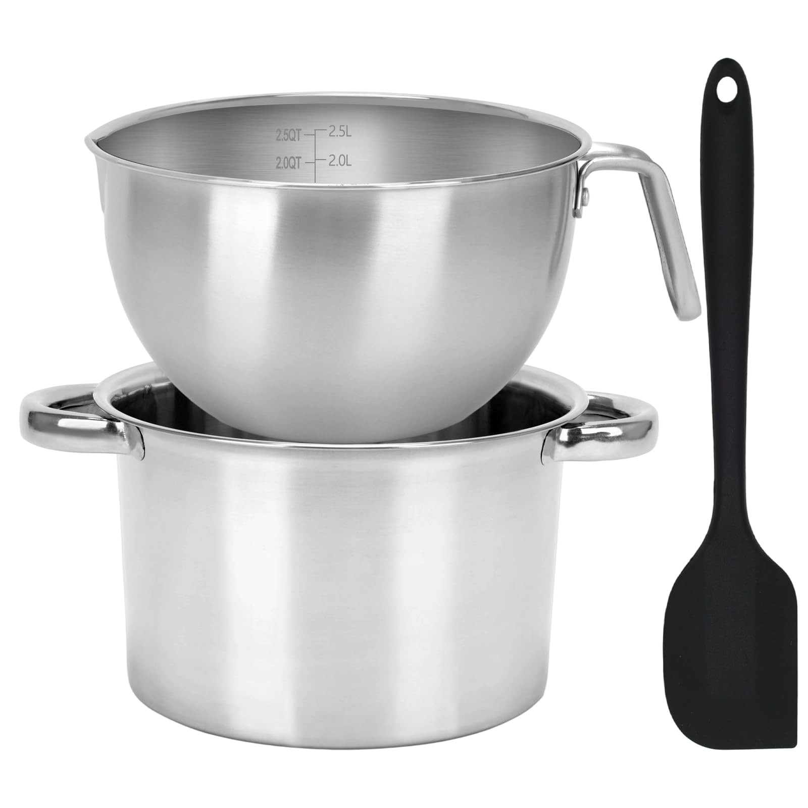 3 PCS Double Boiler Pot Set 2500ML/2.3QT Mixing Bowl 4000ML/3.6QT Steel Pot