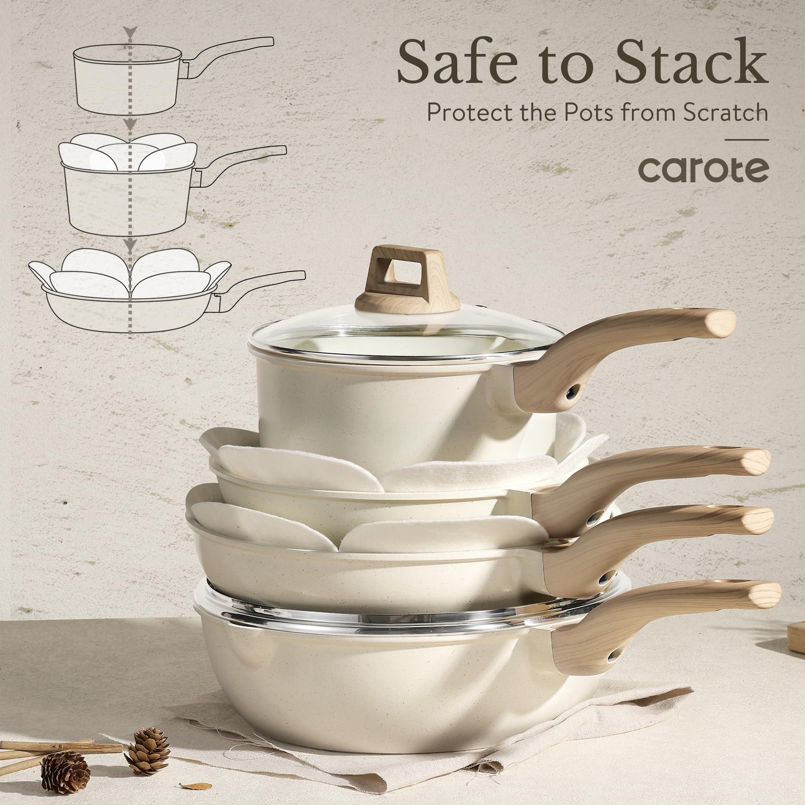 CAROTE ICE 35pcs Pots and Pans Set Nonstick Cookware Sets White Granite