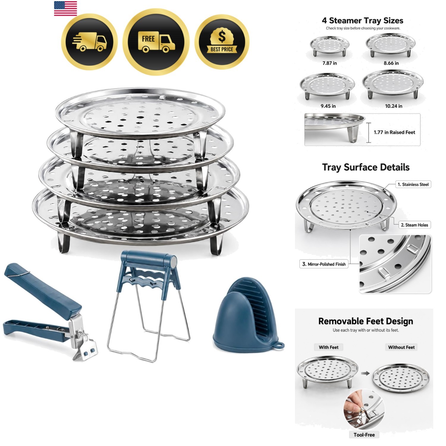 4 Pack Stainless Steel Steamer Rack for Pots, Tamales, Canning | Round racks …