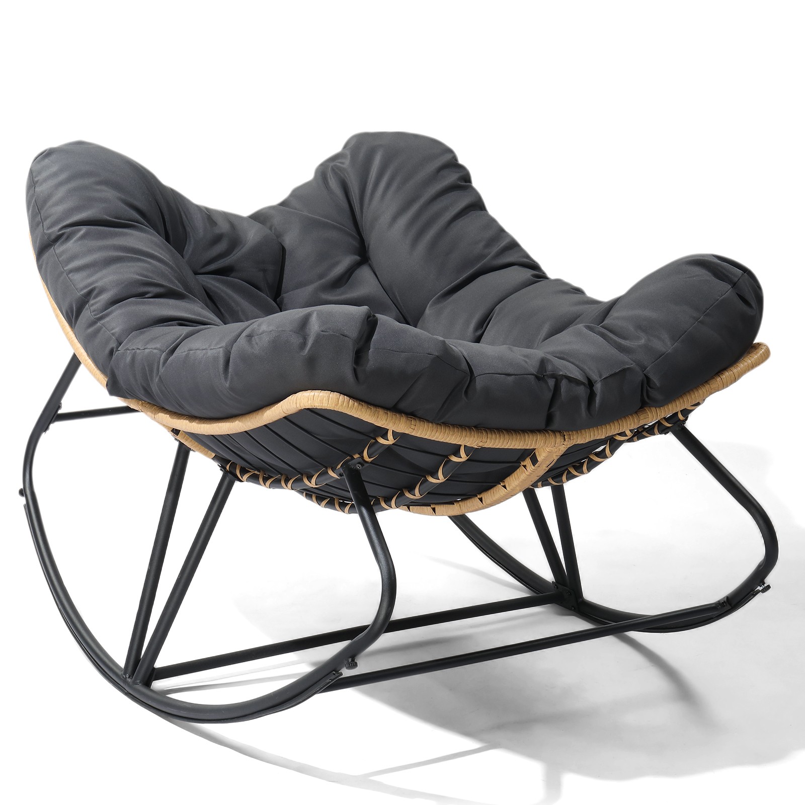 Oversized Papasan Rocking Chair, Patio Lounge Egg Chair, Dark Gray