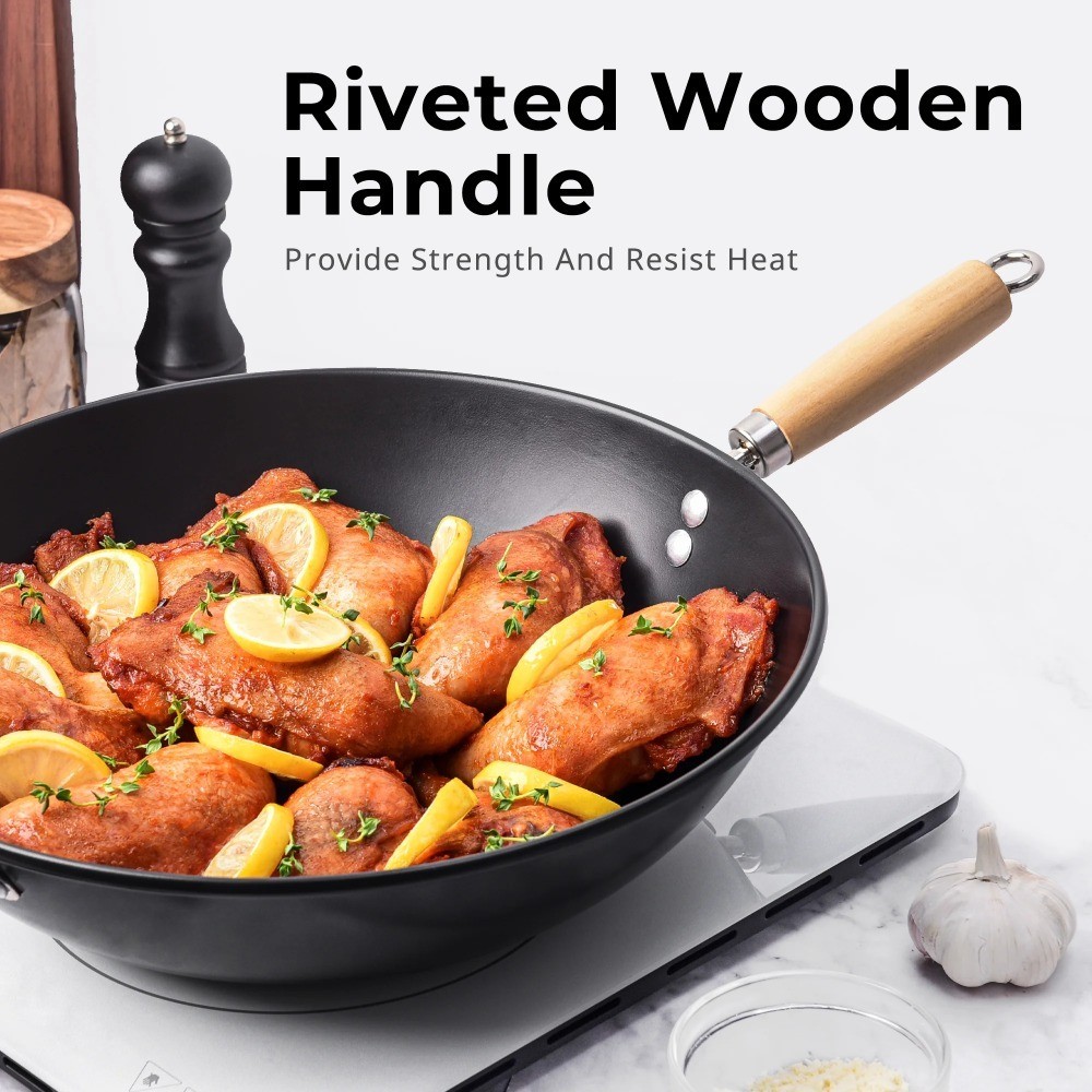 Easy Clean Hand Wash Recommended Carbon Steel Non-Stick Wok Pan