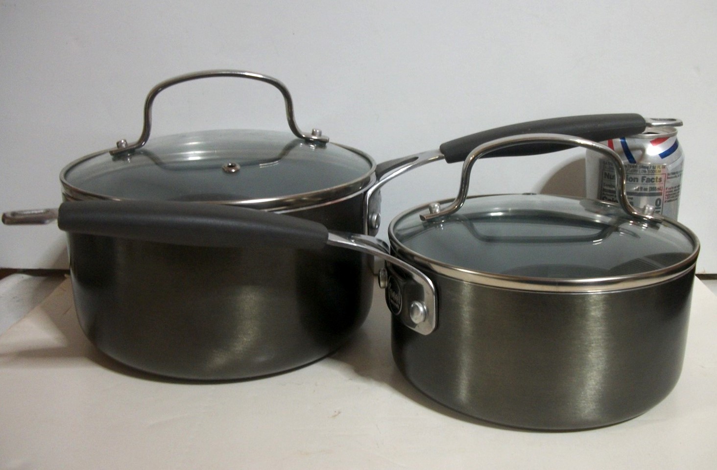 Food Network Saucepans 1 1/2 Qt, 2 1/2 Qt w Glass Lids Non Stick Graphite