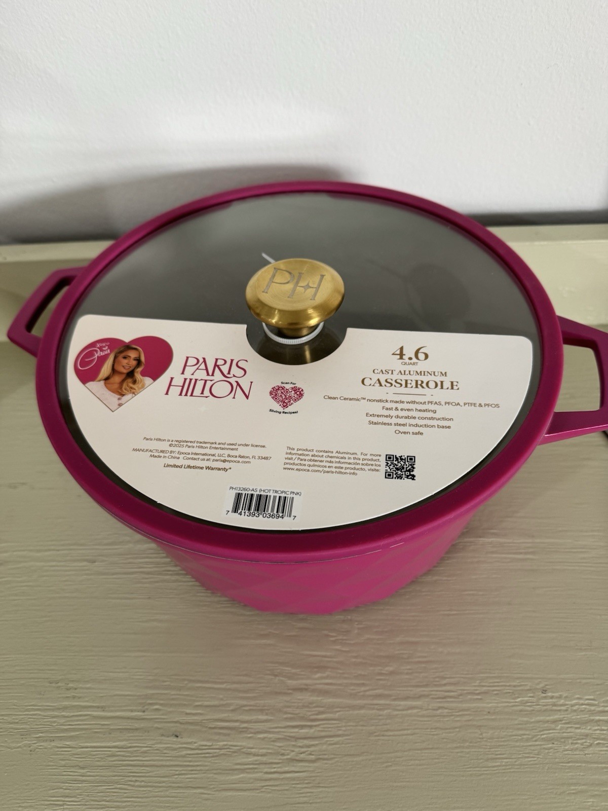Paris Hilton 4.6 Qt Cast Aluminum Dutch Oven in Hot Tropic Pink Rare & VHTF!