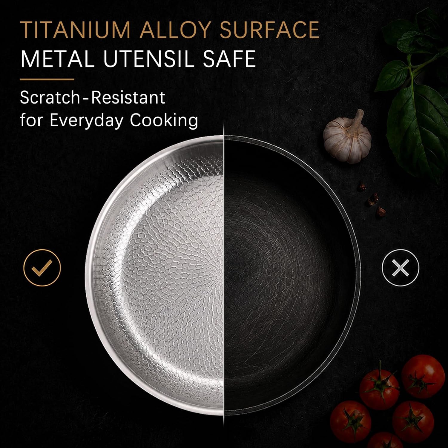 NEW Titanium Hammered Nonstick Fry Pan Ultra Durable Scratch Resistant Cookware
