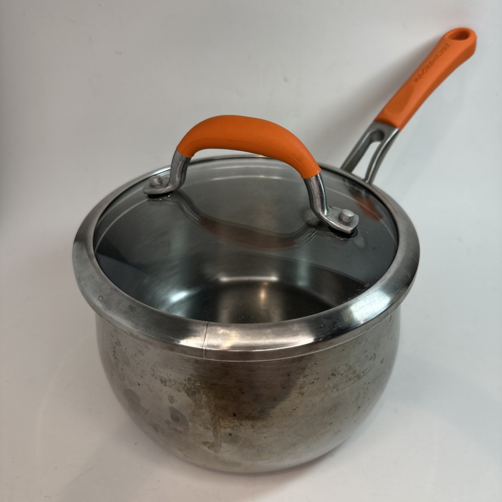 Rachel Ray Stainless Steel 3 Qt Sauce Pan Orange Handle with Lid