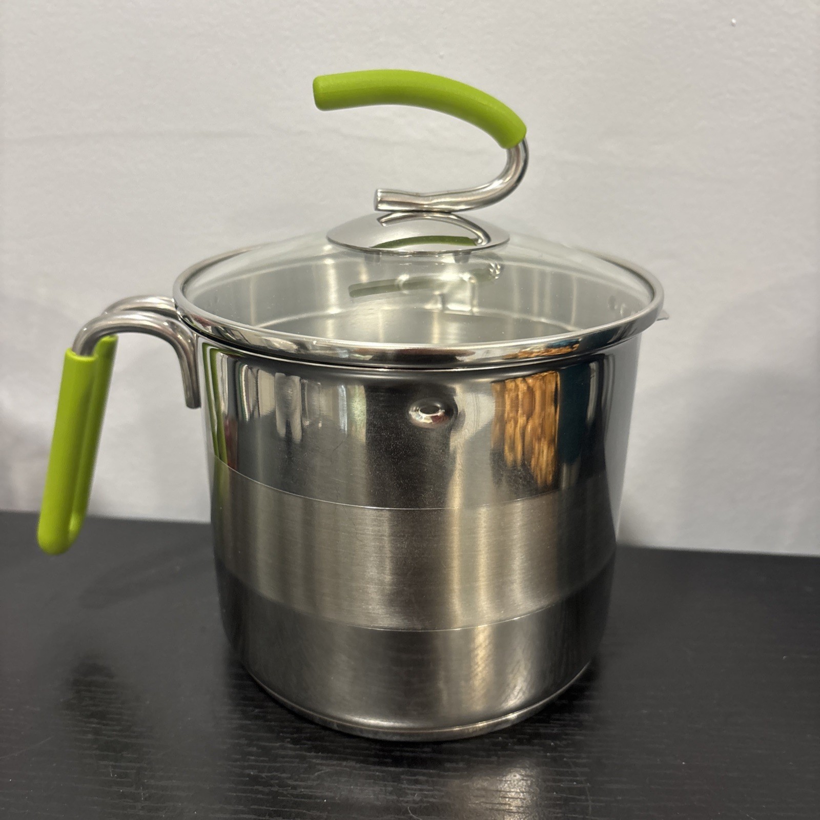 Kuhn Rikon Burner Pot 7 Cup 18/10 Stainless Straining Glass Lid green 2012