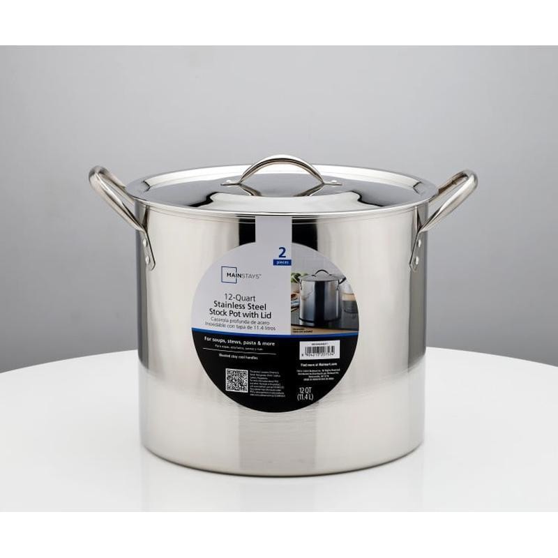 Stainless Steel Stock Pot 12Qt W/ Stay-Cool Handles Cooking Soups Stews Pasta US