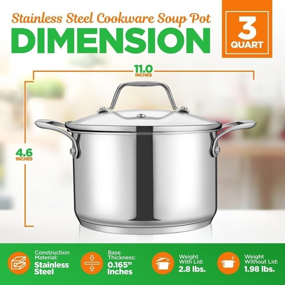 NutriChef Stainless Steel Cookware Soup Pot- 3 Quart, Heavy Duty Induction Pot