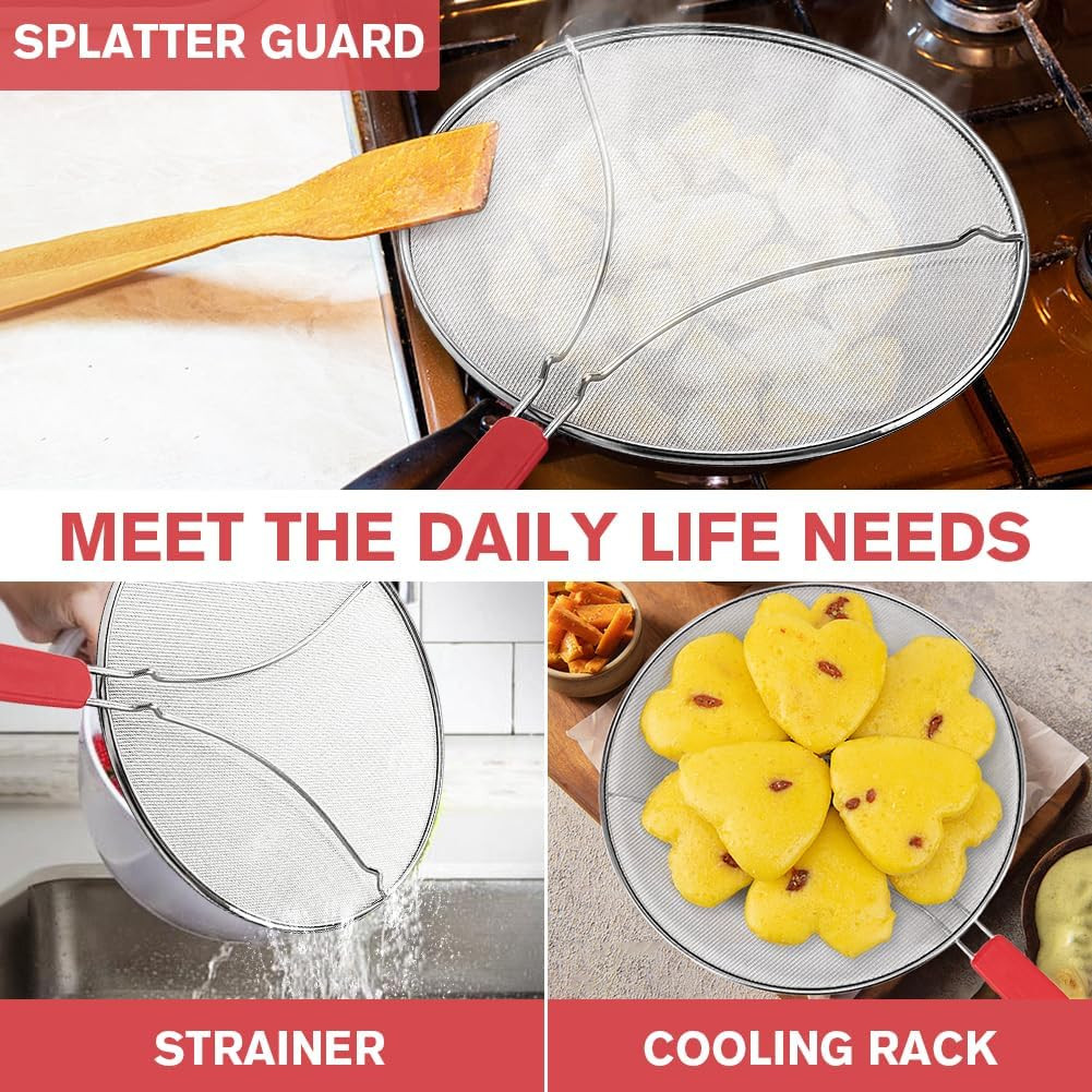 Splatter Screen for Frying Pan & Food Strainer,13 Inch Stainless Steel Grease Sp