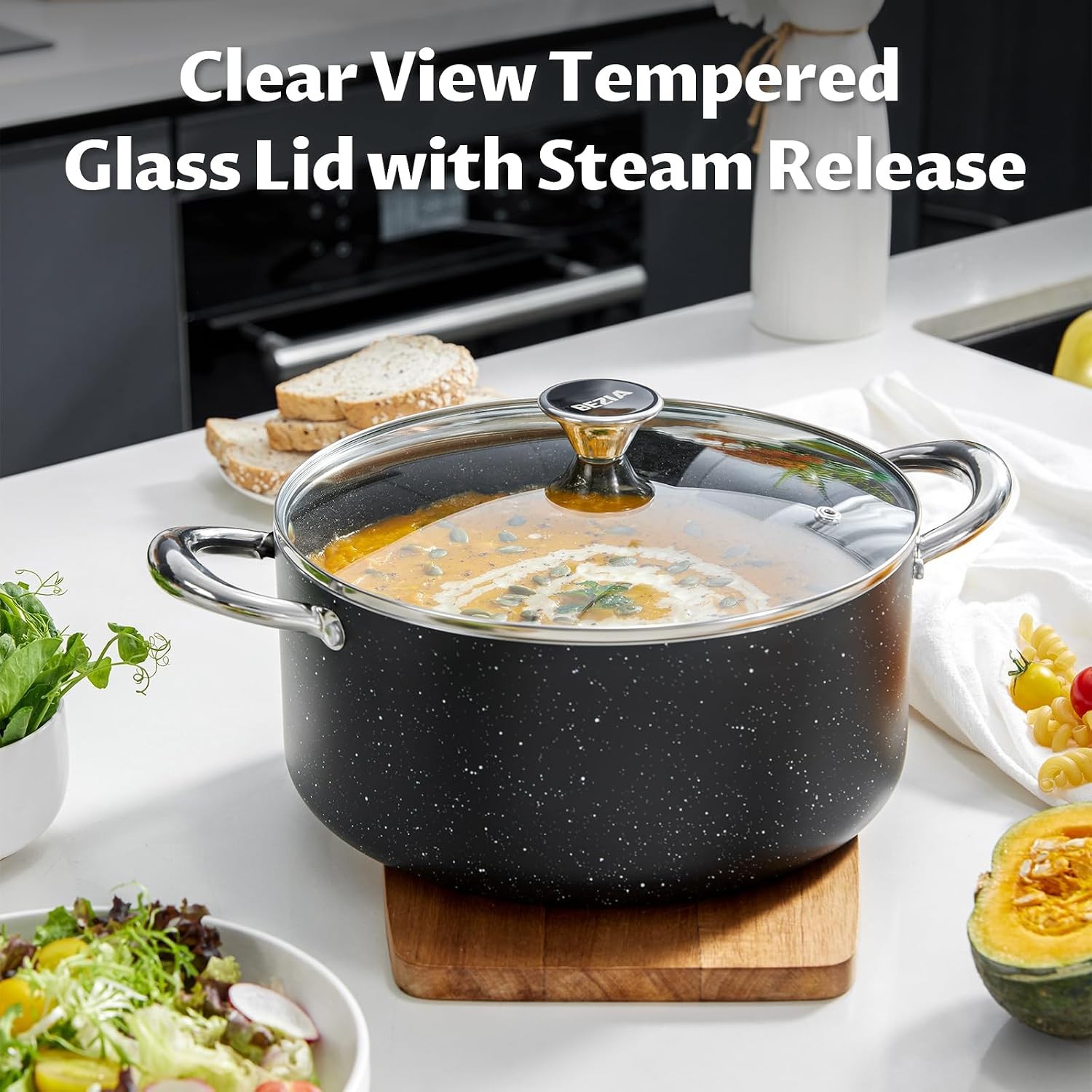 BEZIA 6 Quart Nonstick Stock Pot with Lid for Soup