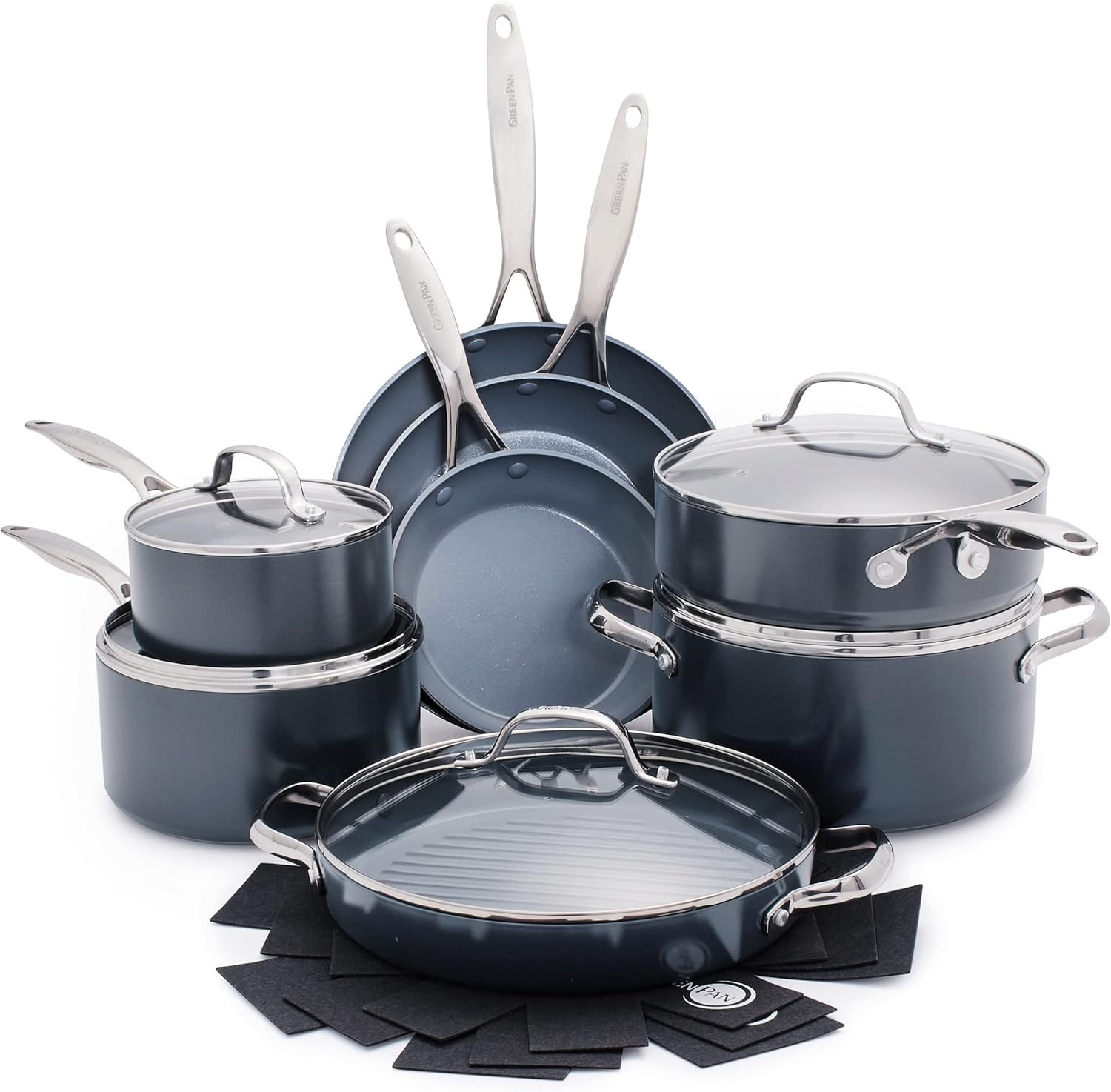 GreenPan 16 Piece Valencia Pro Ceramic Nonstick Cookware Set, PFAS-Free, Inducti