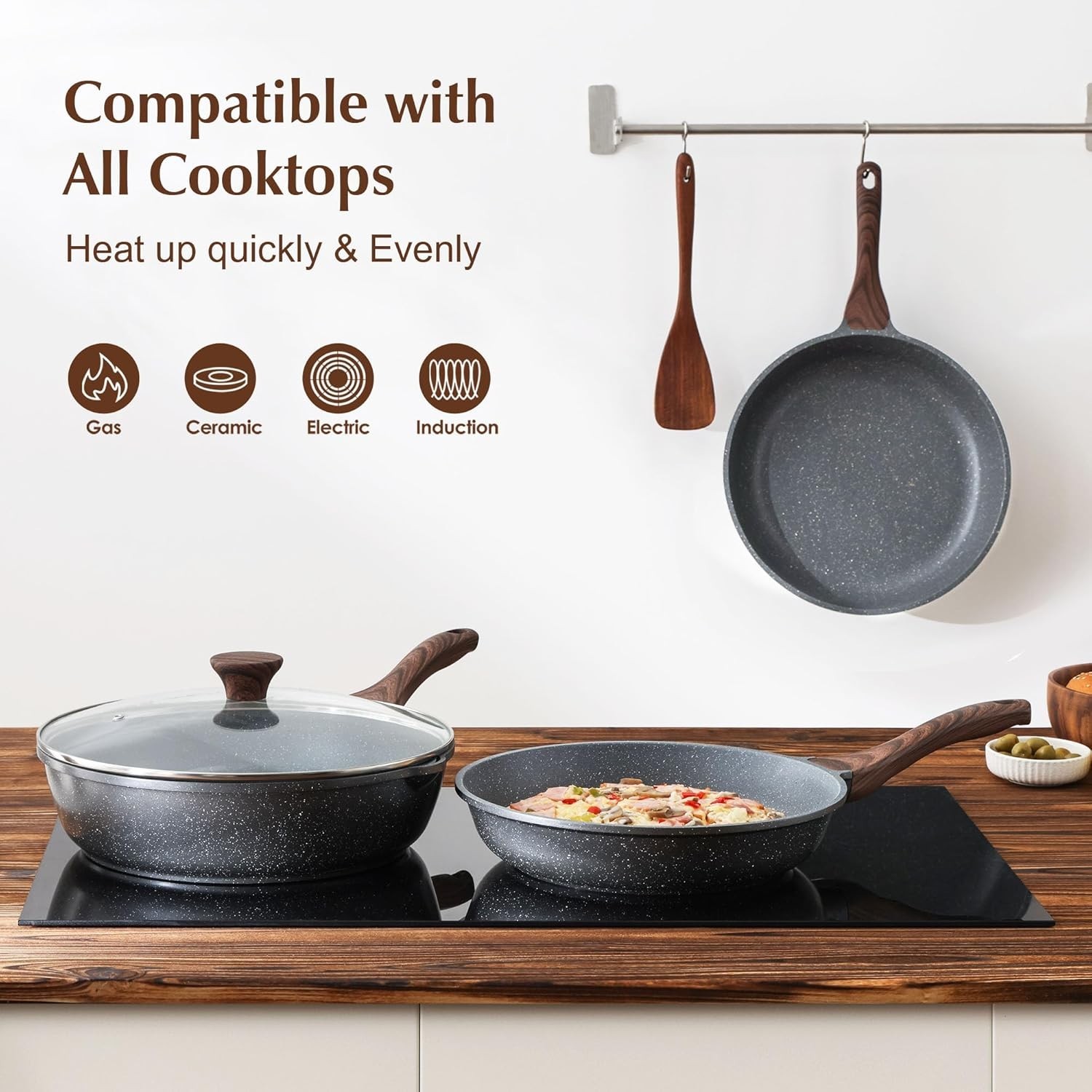 Nonstick Frying Pan Skillet, Swiss Granite Coating Omelette Pan, Healthy Ston…