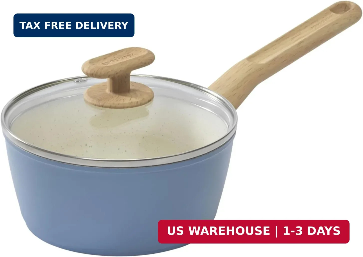 GoodCook Healthy Ceramic Titanium-Infused 2 Quart Saucepan with Lid, Light Blue