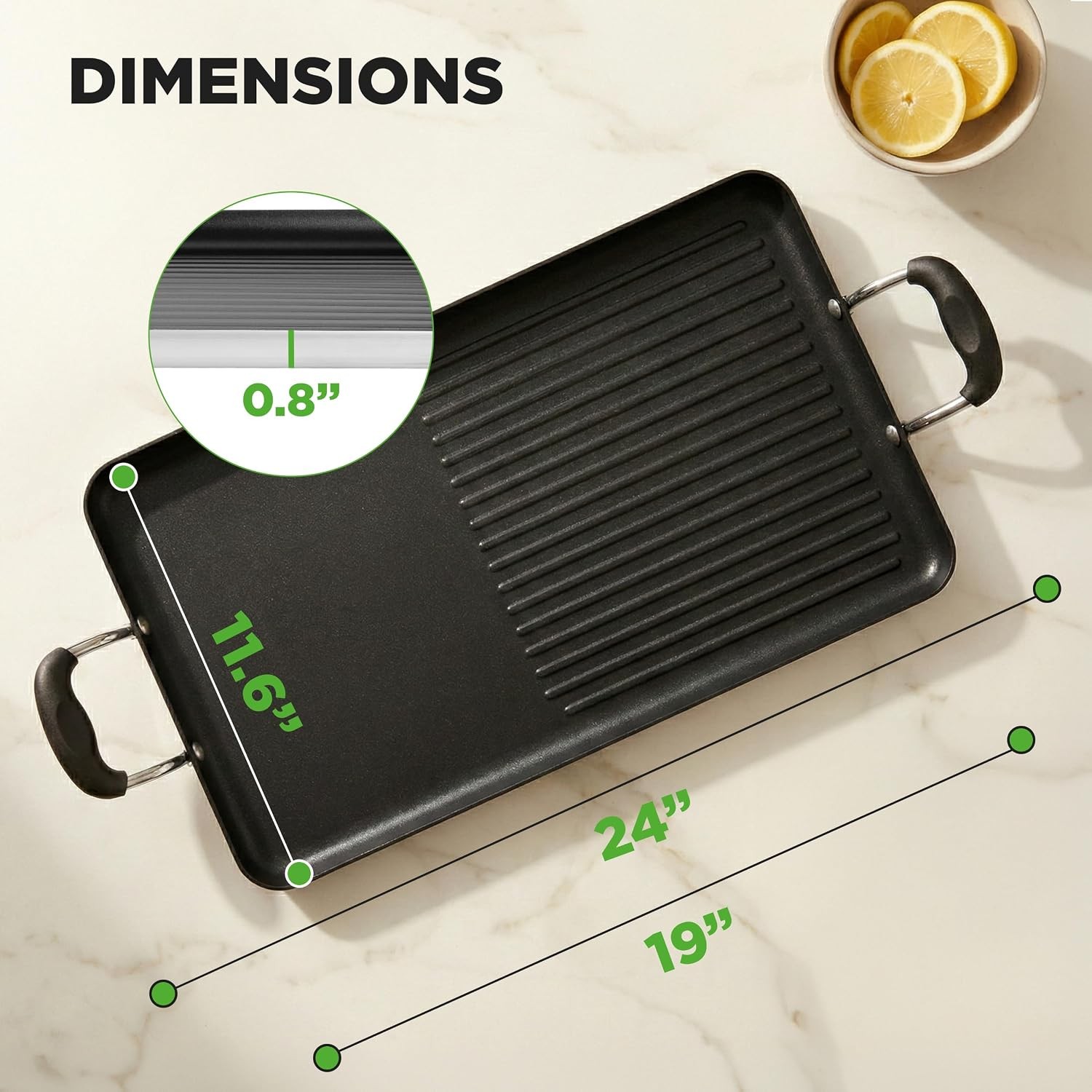 Large 24 Inch Double Burner Non Stick Griddle Skillet Dual Cooking Surfaces