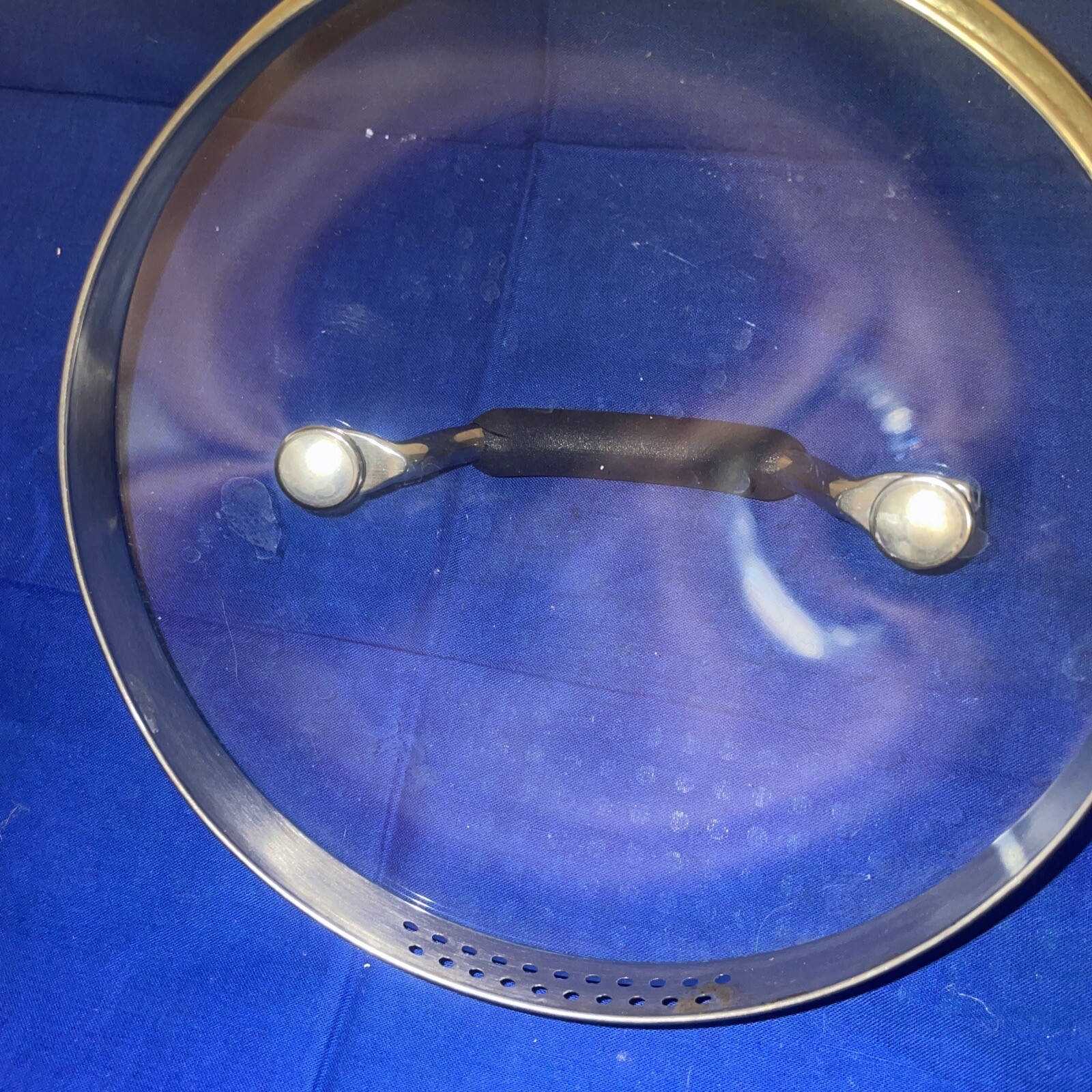 7”Strainer Lid/metal Handle With Black- Dark Blue Silicone – Estate Find