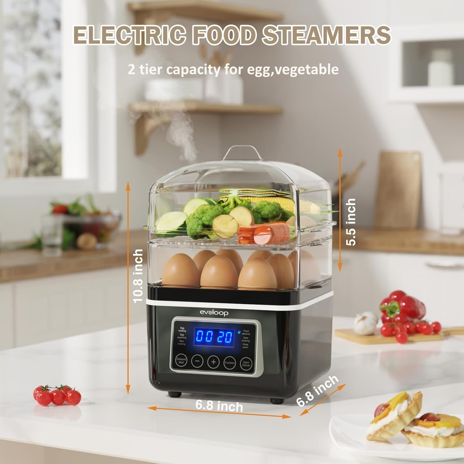 2 Tiers Electric Food Steamer for Cooking, 4 QT Digital Multi Vegetable Steam…