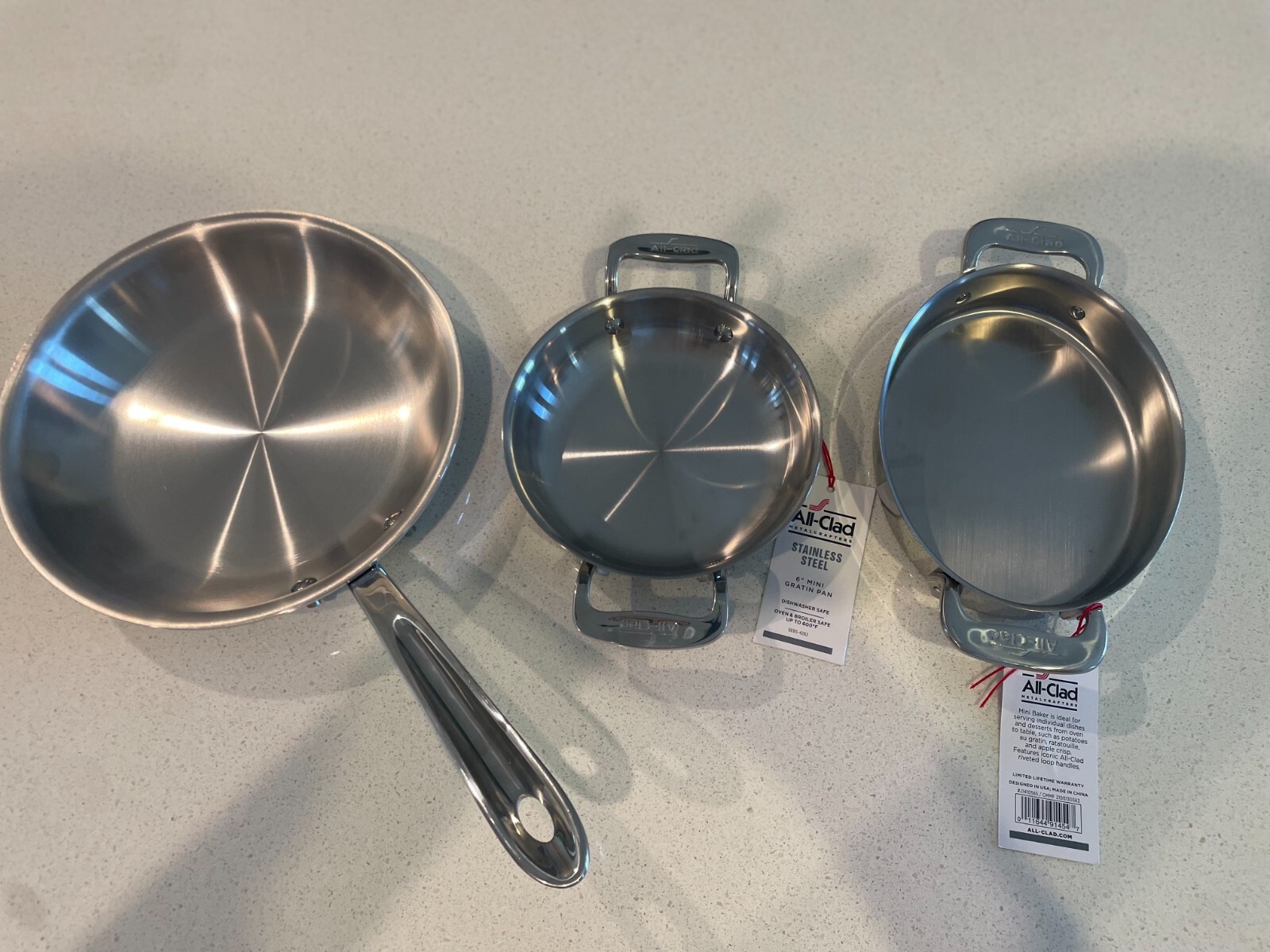Brand New All-Clad Set – 8″ D5 Skillet, 7″ Oval Baker and 6″ Mini Gratin Pan