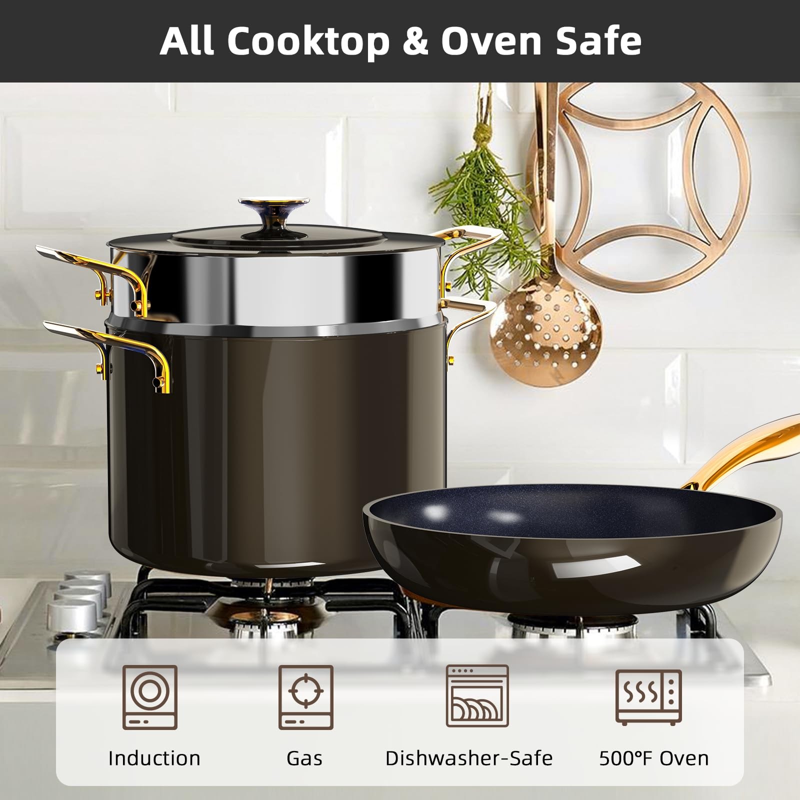 Nuwave 31911 Lux LE 13-Pc Cookware Set with Elegant Gold Handle, Diamond Infused