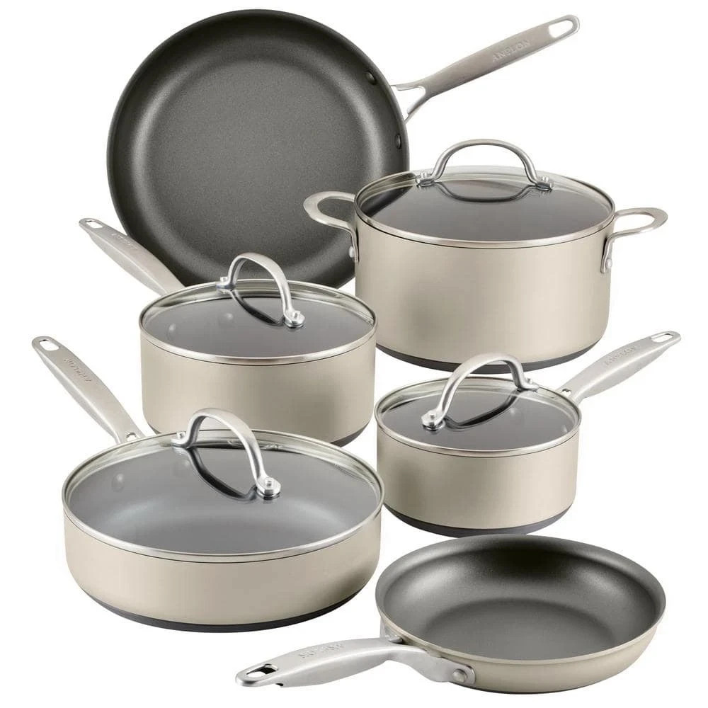 Achieve 10-Piece Hard Anodized Nonstick Cookware Set in Silver NIB US seller