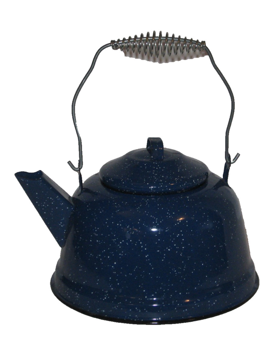 Vintage Blue Speckled Enamelware Graniteware 2 1/2 Qt Coffee/Tea Kettle Camping