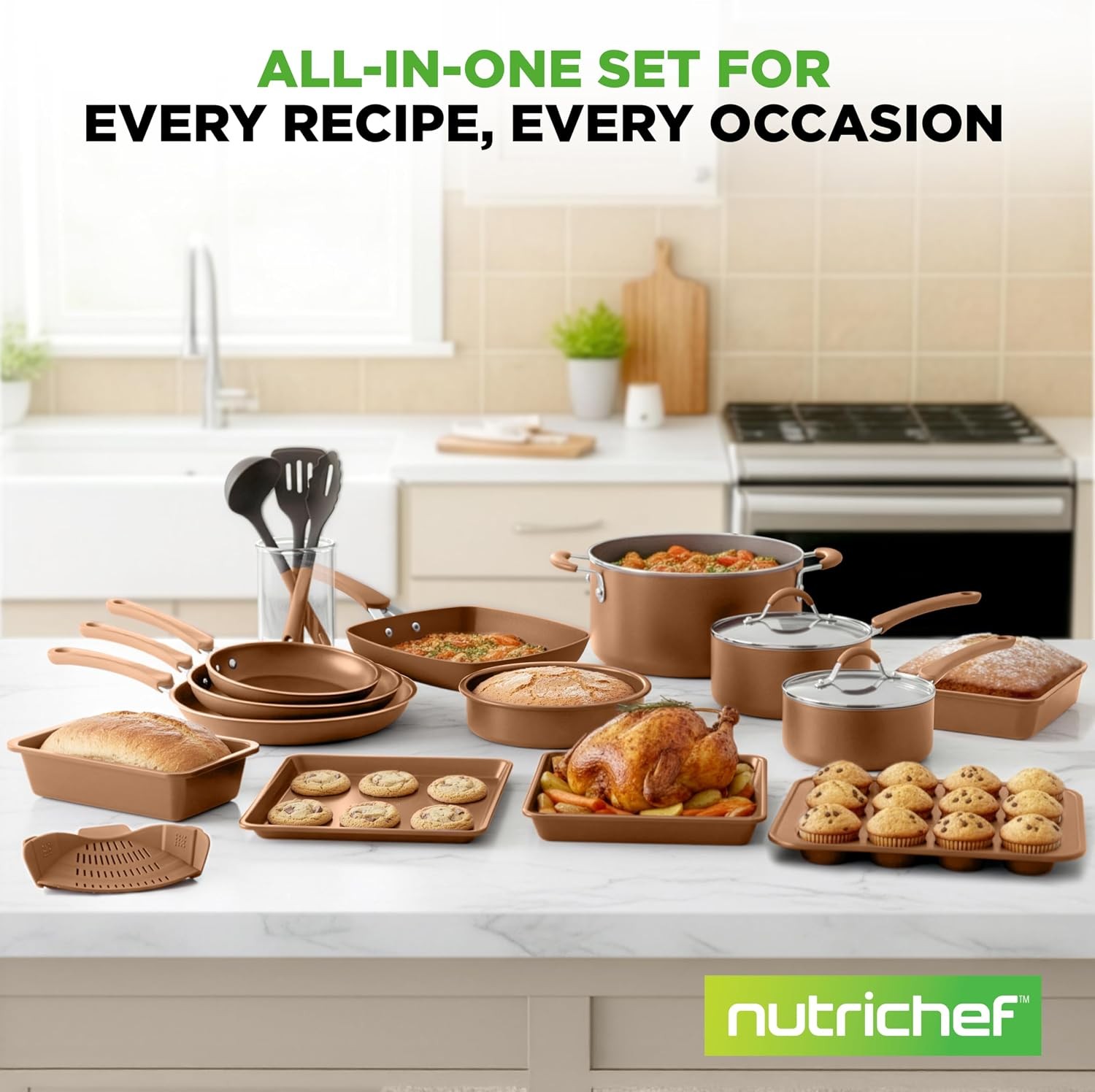 Nutrichef 20 Piece Professional Home Kitchen Cookware and Bakeware, Pots and