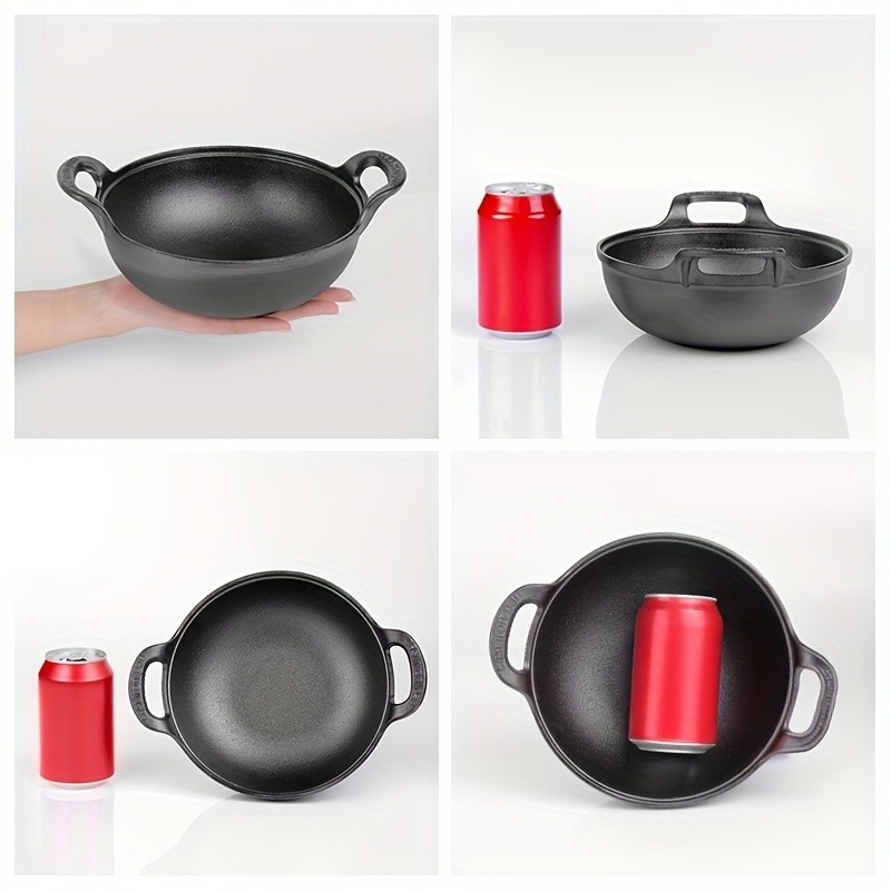 Cast Iron Wok with Handles, Pre-seasoned Cast Iron Grilling Wok, Use in the Oven