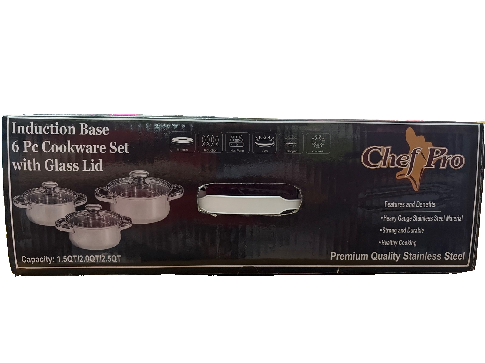 Chef Pro Stainless Steel Induction Base 6pc Cookware Set w/ Glass Lids