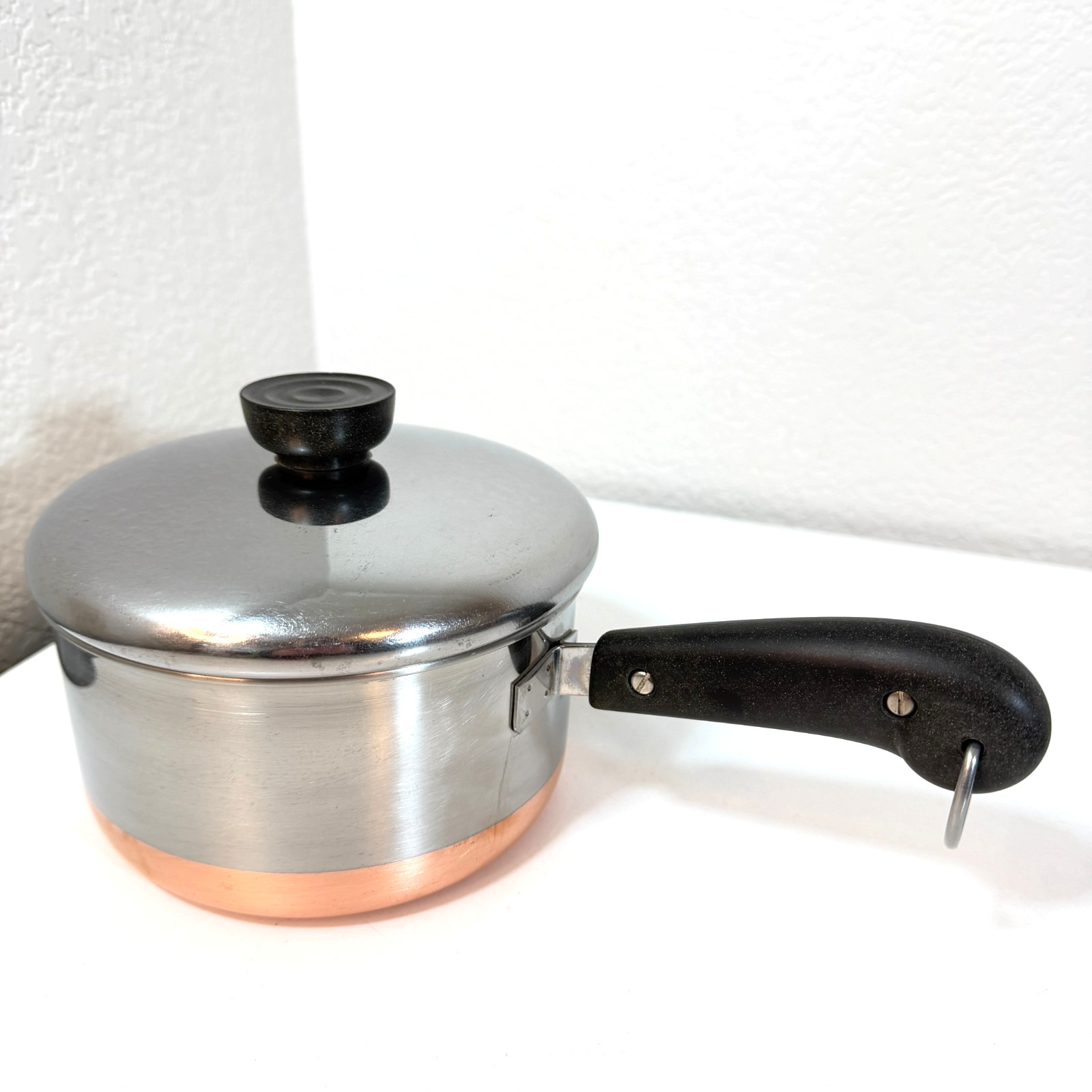 VTG Revere Ware Pre-1968 1.5 Qt Saucepan Copper Clad Double Circle w/ Lid