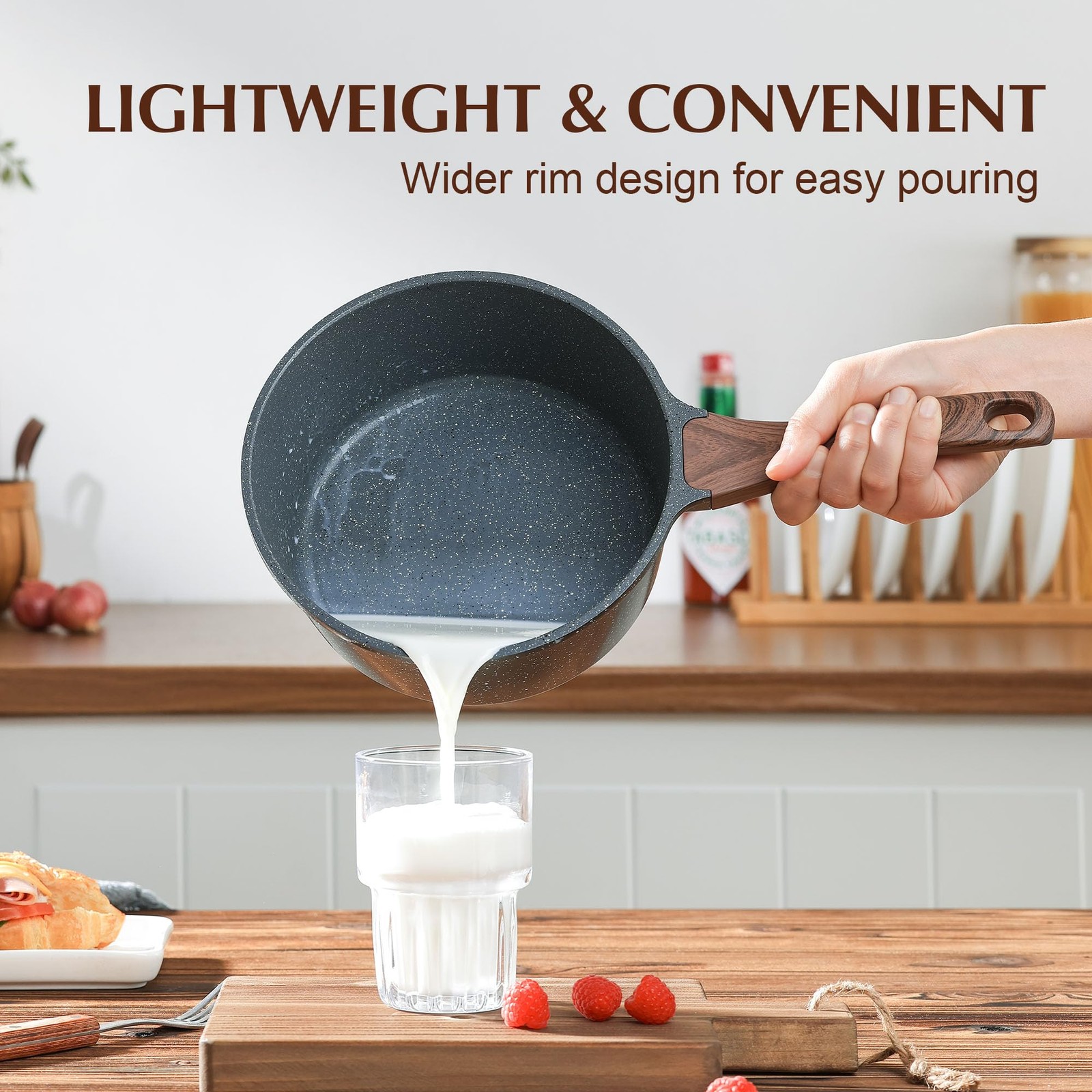 SENSARTE Nonstick Saucepan with Lid 1.5 Quarts Small Pot with Swiss Granite