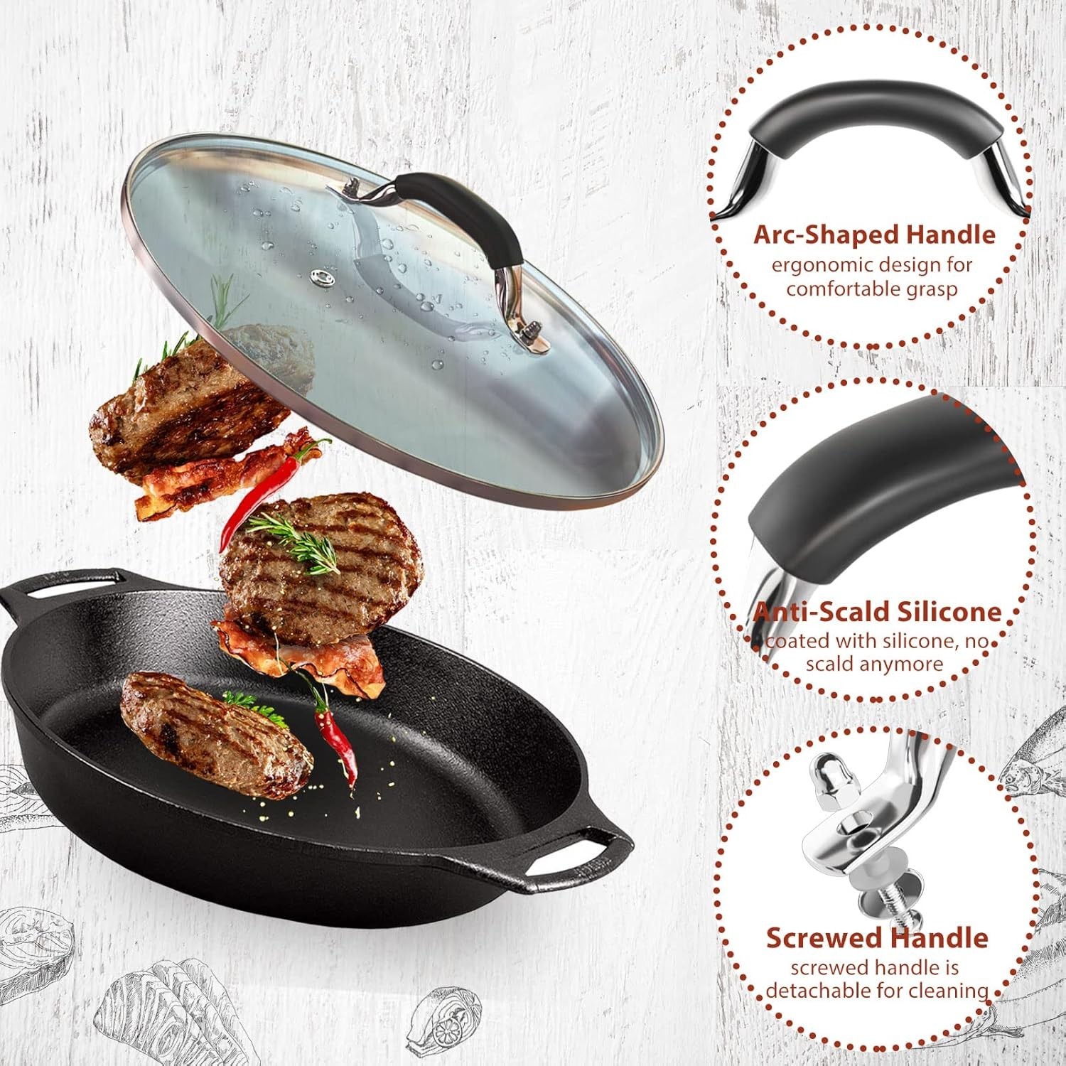 NEW! Tempered Glass Lid for 10-10.25 Inch Lodge Cast Iron Skillet & Dutch Ovens