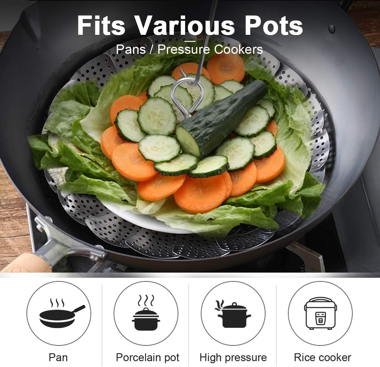 Compact Collapsible Steamer Basket for Healthy Cooking – Pots 5.1″ to 9.5″