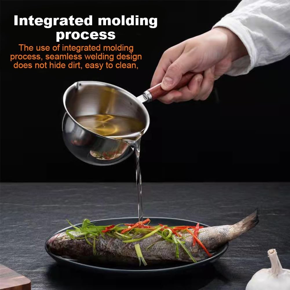 Butter Warmer Pot Stainless Steel Milk Warmer with Wooden Handle for Seafood,