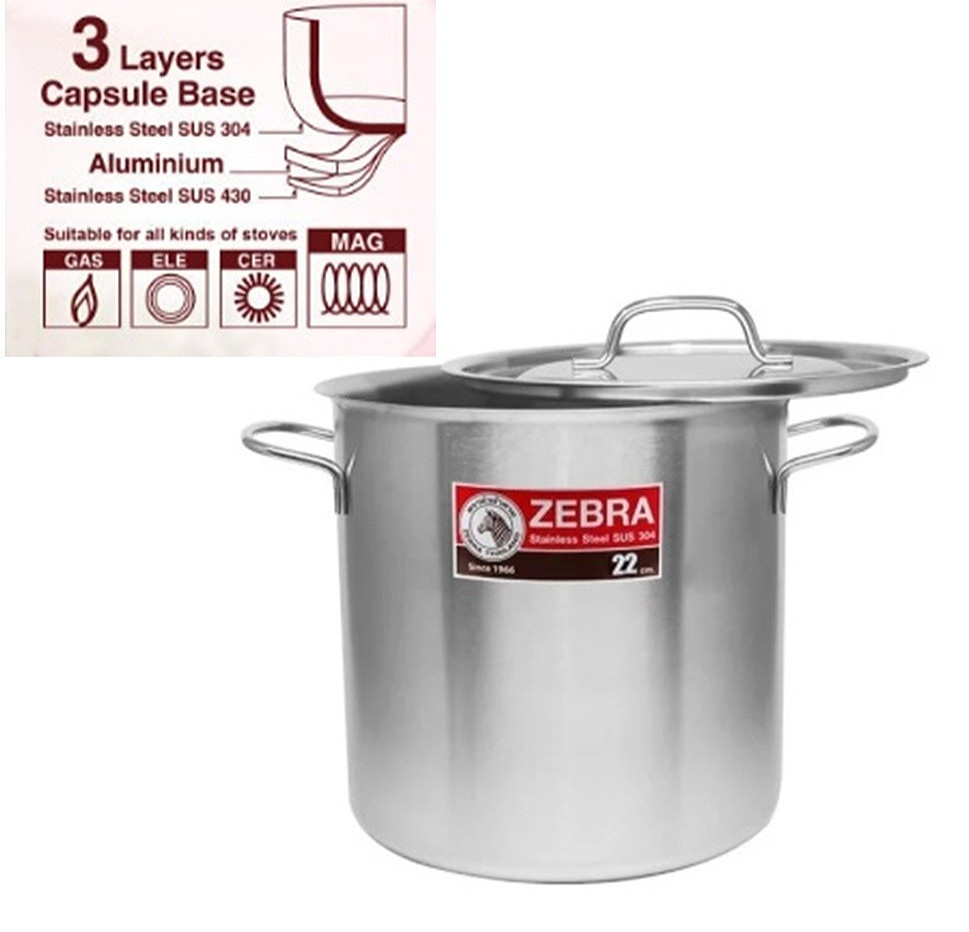 Zebra Stock Pot Stainless Steel Soup Stew Pot Food Grade Cookware 22 cm.