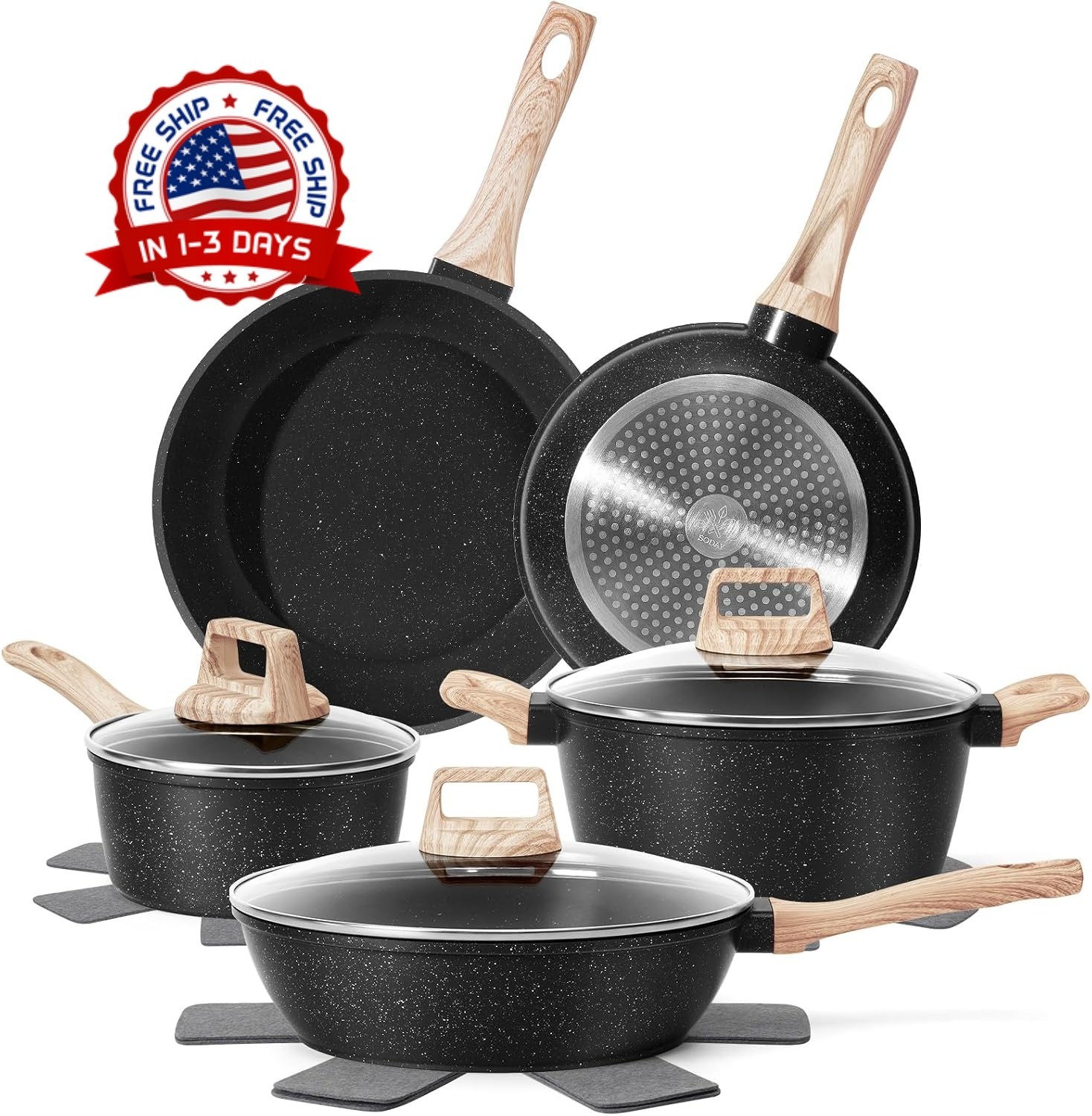 Juego De Ollas Y Sartenes Para Cocina Utensilios Con Tapa Vidrio Antiadherente