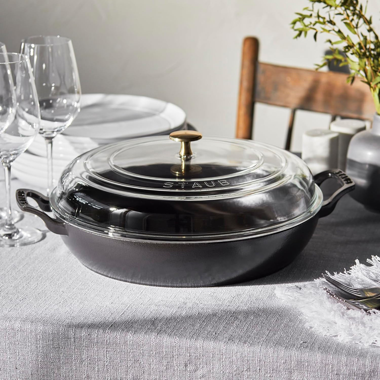 Cast Iron Braiser w/ Glass Lid, Dutch Oven, 3.5-Qt, Serves 3-4, Matte Black