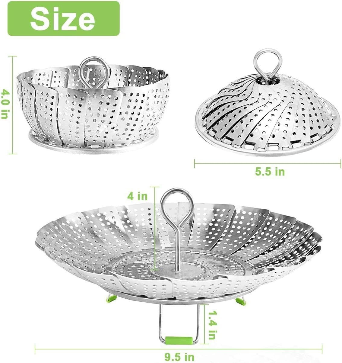 Compact Collapsible Steamer Basket for Healthy Cooking – Pots 5.1″ to 9.5″