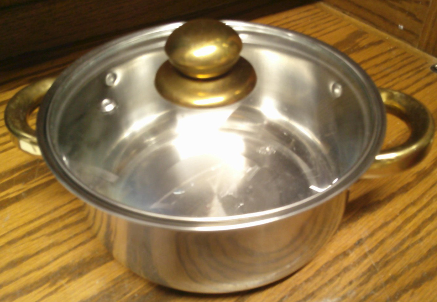Stainless Steel #3 Pot w/ Glass Lid + Gold Handles/Knob 7×3.5″ Lightweight 1075