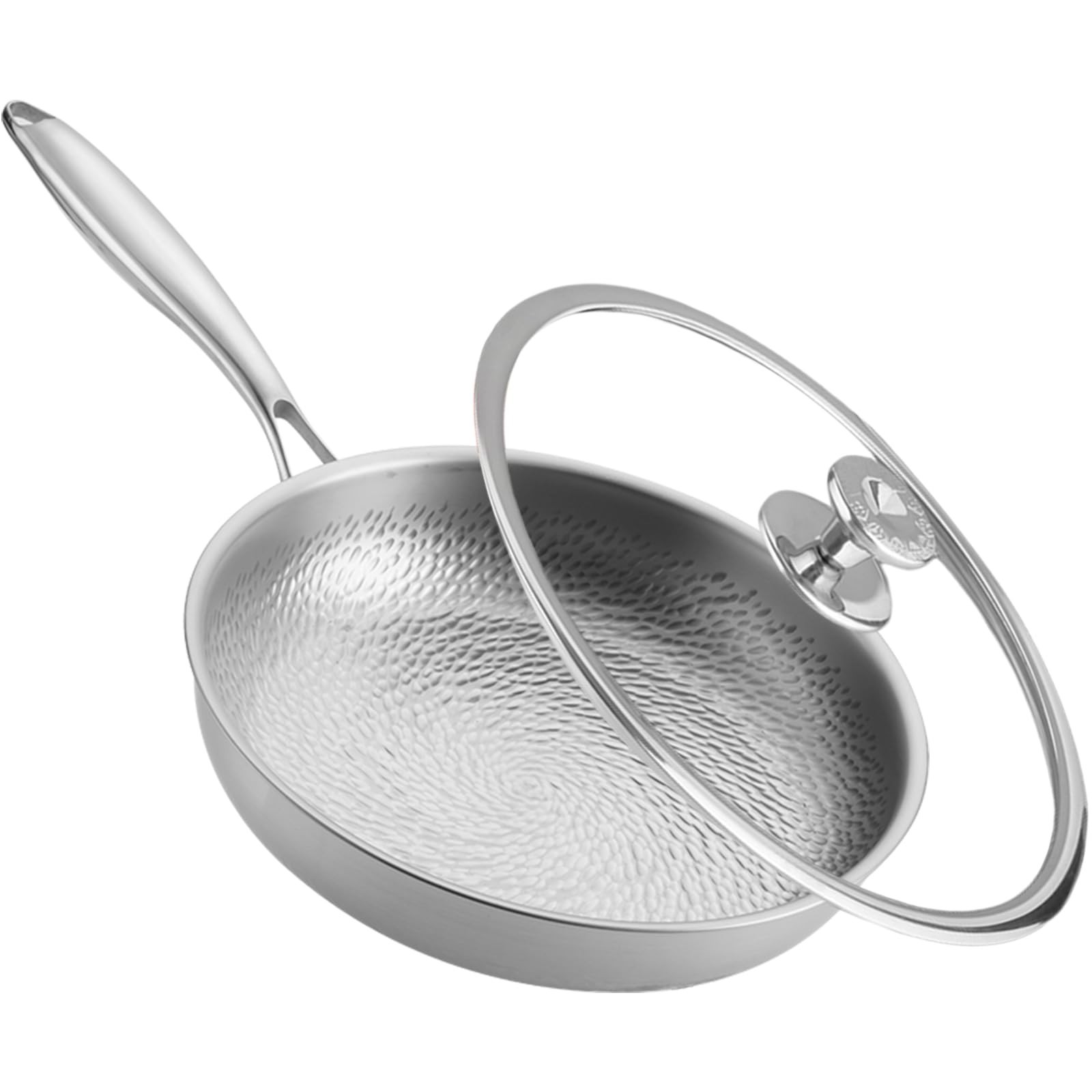11″ Titanium Frying Pan with Lid – Uncoated Hammered Skillet, Scratch-Resistant,