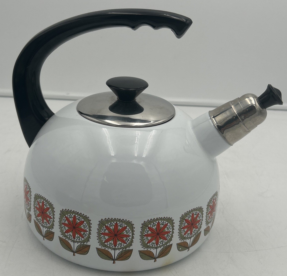 VINTAGE Enamelware 7 Piece Pots, Skillet & Kettle Set – Red Floral – MINT CONDT.