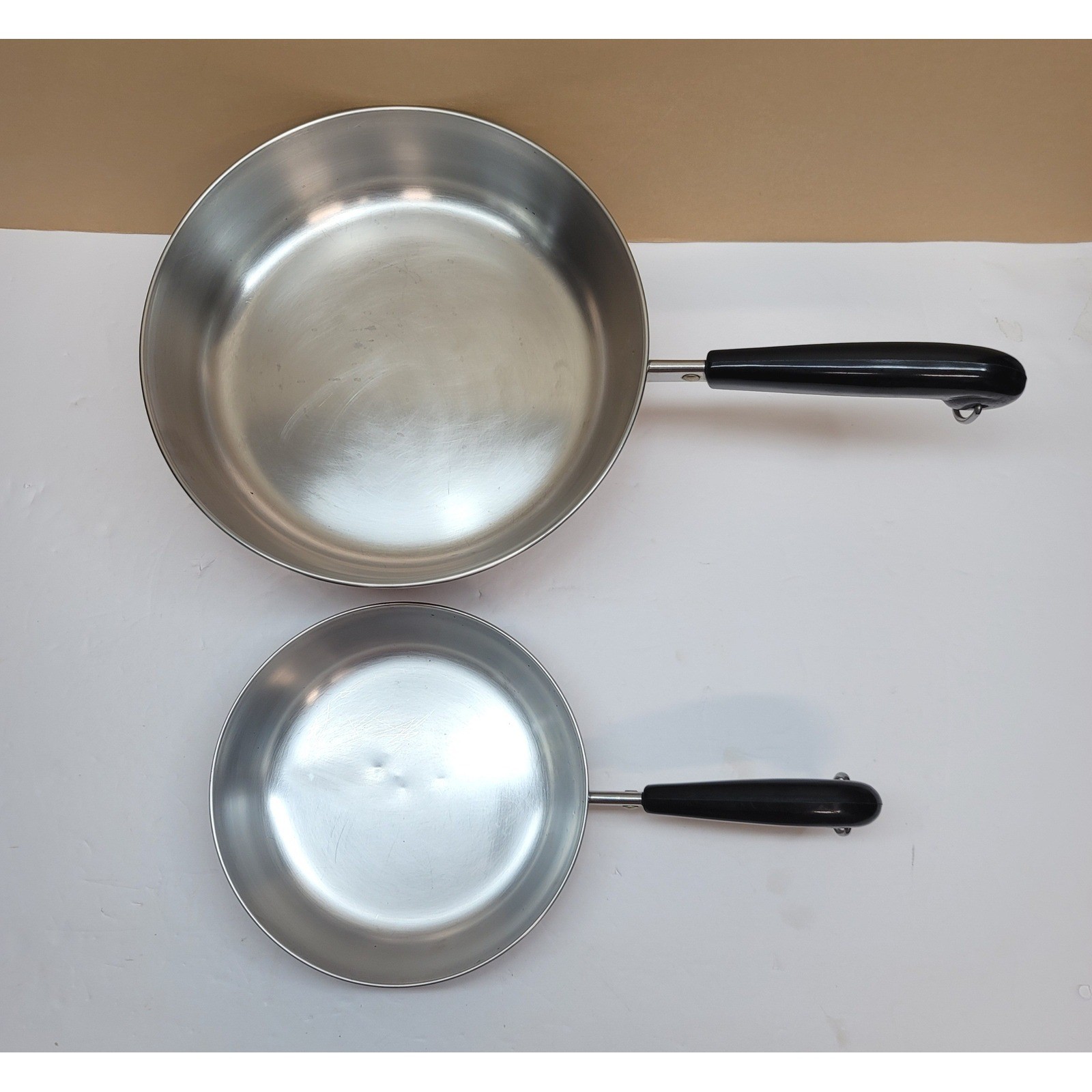 Vtg Revere Ware Copper Bottom/Stainless Skillet Set 7 & 9 inch Frying Pans USA