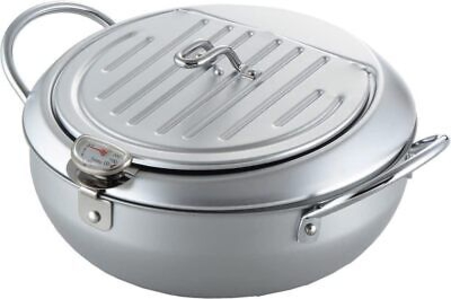 Yoshikawa SJ1025 Tempura pot with lid 24cm with thermometer Silver Mirakutei II