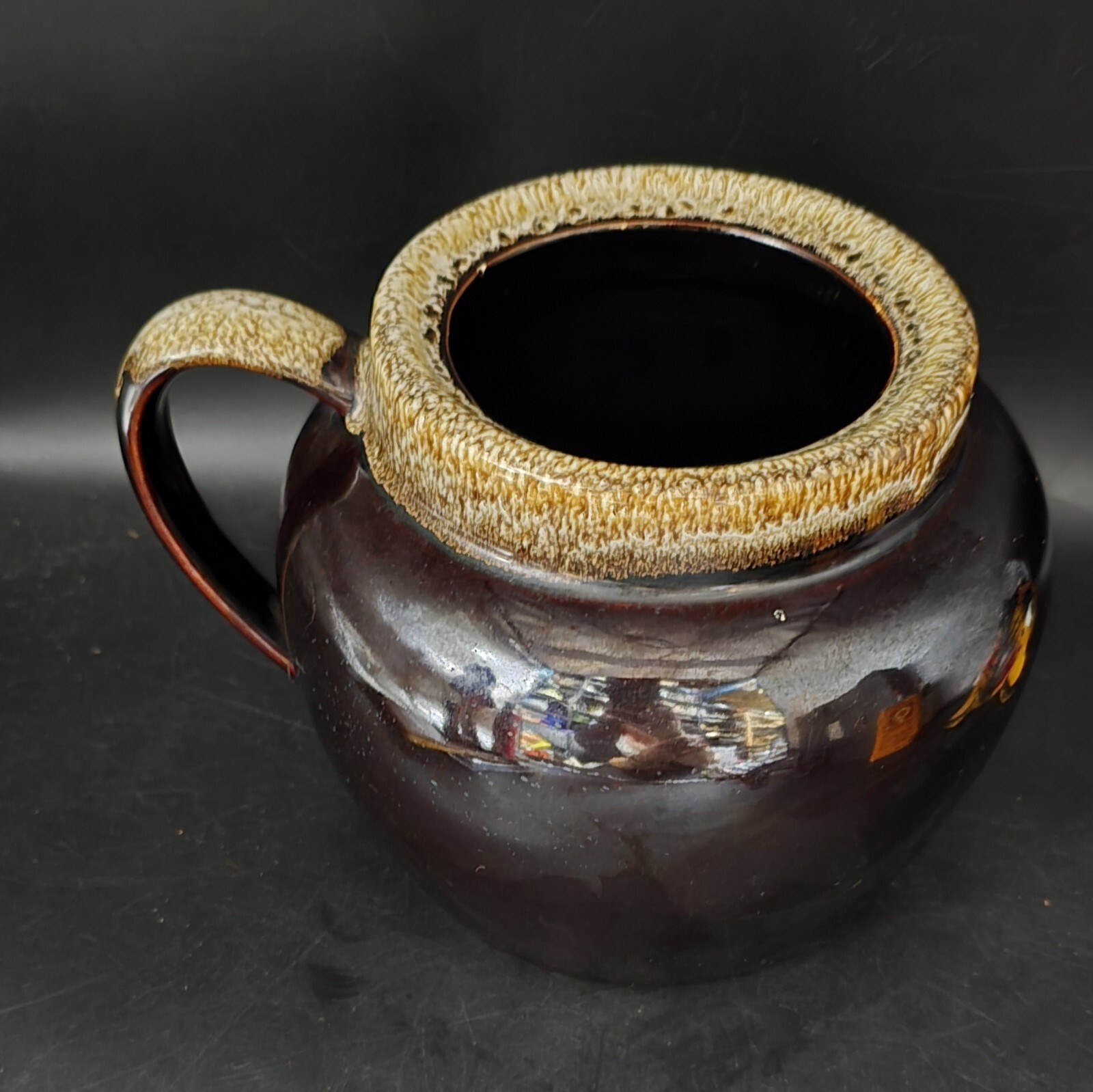 VINTAGE PFALTZGRAFF POTTERY GOURMET BROWN DRIP GLAZE TUREEN BEAN POT 6″ X 8″